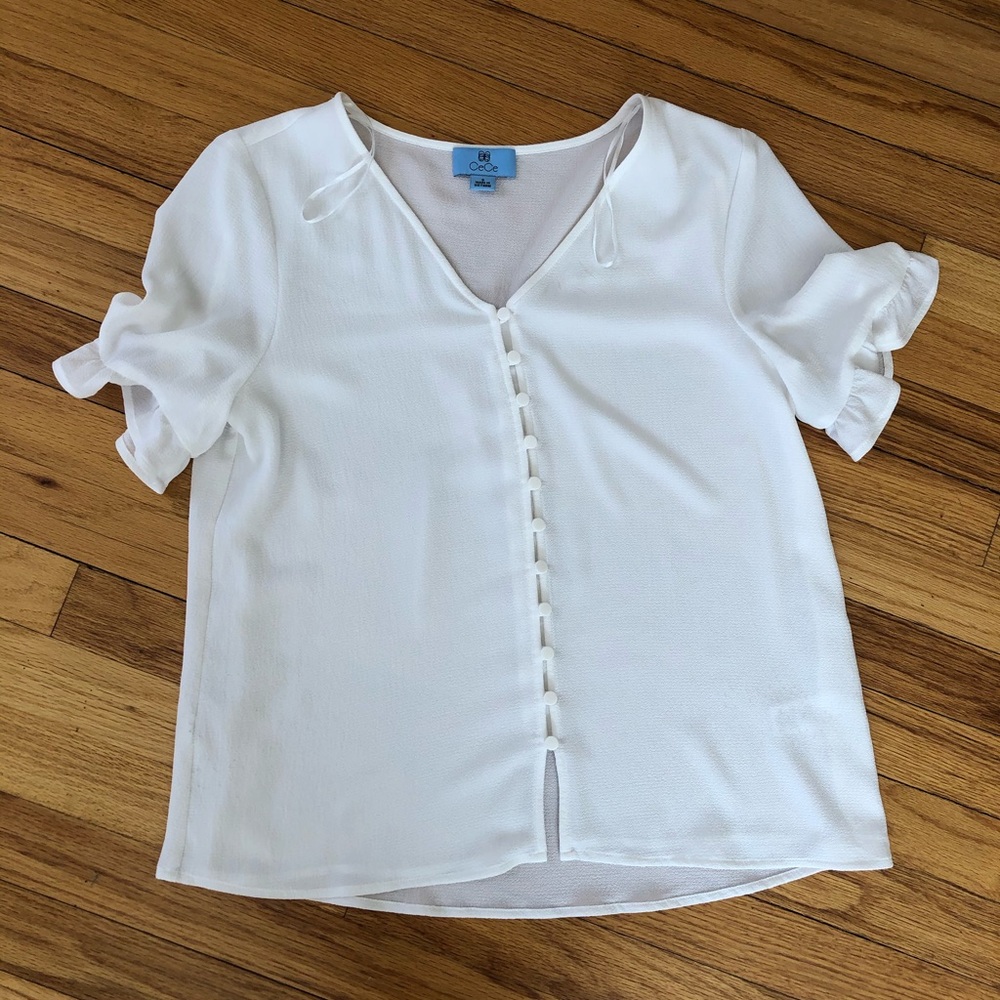 CeCe Ruffle Sleeve Crepe Blouse